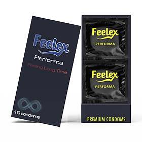 Bao cao su Feelex Performa Premium siêu mỏng, kéo dài thời gian quan hệ, hộp 10bcs