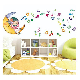 Mua Decal Dán Tường Cô Bé Mặt Trăng Nghe Nhạc EB227 (55 x 150 cm)