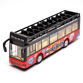 Đồ chơi mô hình xe bus 2 tầng mui trần KAVY có nhạc và đèn chạy cót bằng kim loại bền bỉ, xe thăm quan du lịch thành phố