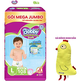 Tã Quần Bobby - Đệm Lưng Thấm Mồ Hôi L108 (108 Miếng) - Tặng 1 Gà Bông Xinh Xắn