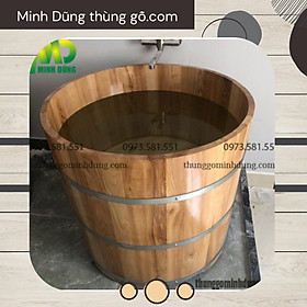 Bồn Tắm Gỗ Sồi Tròn Bồn tắm gỗ sồi dáng tròn 3 đai tôn mạ kẽm rộng 2,5cm không rỉ tạo độ vững chắc