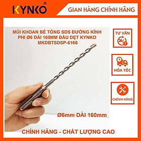 MŨI KHOAN BÊ TÔNG SDS ĐƯỜNG KÍNH PHI Ø6 DÀI 160MM ĐẦU DẸT KYNKO MKDBTSDSP-6160