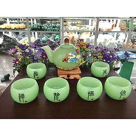 Mua Bộ ấm trà chạm rồng với ly chạm chữ đá ngọc cẩm thạch xanh