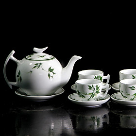 Bộ tách trà gốm sứ Vẽ Trúc Xanh 600ml - quà tặng Ý NGHĨA
