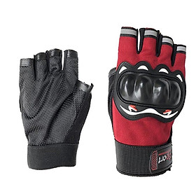 Găng tay cắt ngón thể thao nam có miếng đệm bảo vệ, phù hợp chạy xe máy, xe đạp thể thao - Đỏ-GT01