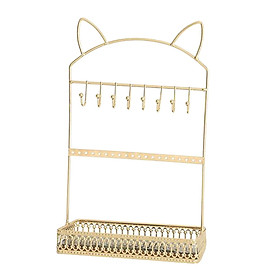 Iron Jewelry Display Stand Necklace Bracelet Rings Organizer 8Hook Gold