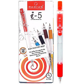 Hộp 12 bút bi bấm i-5 0.5 mm - radius - mực đỏ