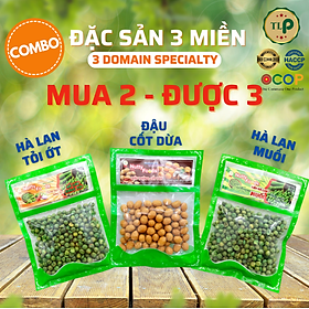 COMBO 3 GÓI ĐẶC SẢN 3 MIỀN (ĐẬU PHỘNG CỐT DỪA, HÀ LAN MUỐI, HÀ LAN TỎI ỚT) TÂN LỘC PHÁT