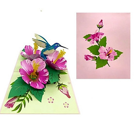 F15 -  Thiệp 3D Chim Ruồi & Hoa Hồng Dâm Bụt – Pop Up Card Viethands Giftshop