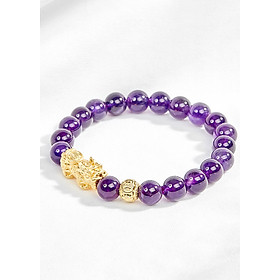Vòng tay thạch anh tím phối tỳ hưu mạ vàng Ngọc Quý Gemstones