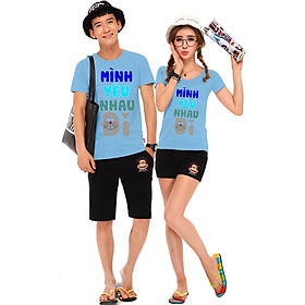 Bộ Áo Thun Đôi Nam Nữ Mình Yêu Nhau Đi Màu Xanh Biển