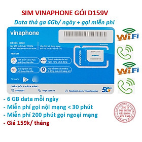 Sim Vinaphone 4G dùng mãi mãi gói cước D159V ưu đãi 6GB data mỗi ngày, và gọi miễn phí, Hàng chính hãng