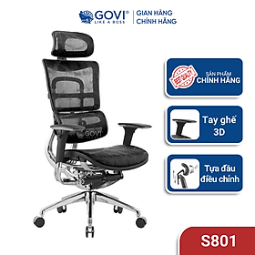 Ghế công thái học GOVI Ergonomic Solo S801 - Tựa đầu tựa tay điều chỉnh, chân hợp kim, ngả lưng khóa đồng bộ 90-135 độ