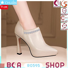 Giày bốt thời trang nữ cao gót 9 phân RO595 ROSATA tại BCASHOP đính đá lấp