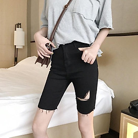 Quần jean ngố lửng BIG SIZE đen tuyền lưng cao co dãn mạnh 3225