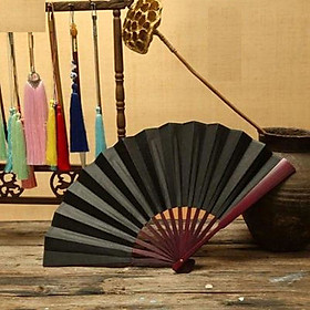 Quạt xếp cổ trang nam cầm tay trắng đen đỏ vàng múa quạt nan 31cm quà tặng trưng bày