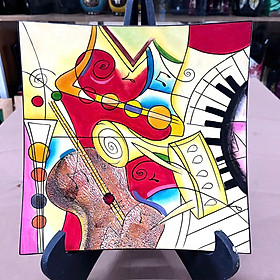 Dĩa vuông sơn mài Picasso size hàng xuất khẩu trang trí, làm quà tặng