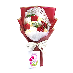Bó Hoa Hồng Sáp 11 Bông Tặng Kèm Thiệp Mini Xinh Xắn Và Túi Giấy Sang Trọng Đỏ Đô