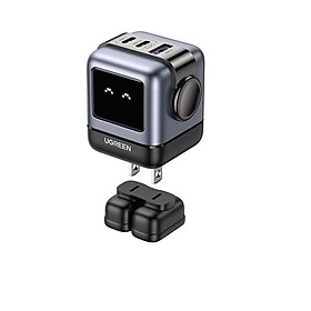 Mua Ugreen UG15579CD361TK 65W 2c1a RG robotGaN with LCD bộ sạc Nexode robot chuẩn PD GaN chuẩn cắm điện CN 3 chân cắm xéo dẹp RoboGaN màu xám đen 2 cổng usb type c và 1A - HÀNG CHÍNH HÃNG
