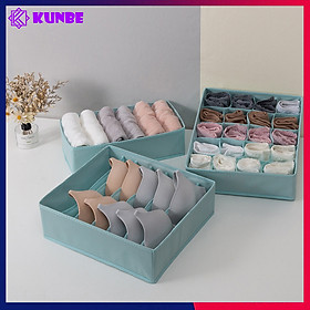 Combo 3 Hộp Vải Đựng Đồ Lót Tất Vớ KUNBE, Túi Vải Không Dệt Nhiều Ngăn Tiện Lợi, Siêu Tiết Kiệm Không Gian
