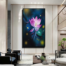 Mua Tranh đơn canvas treo tường Decor Họa tiết sen hồng nở rộ trong đêm - DC173