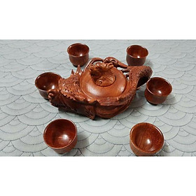 BỘ ẤM CHÉN ĐẦU RỒNG GỖ HƯƠNG
