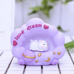 Mô Hình Trang Trí Mèo Và Heo Nằm Ngủ Trên Mây Có Đèn