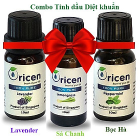 Combo tinh dầu diệt khuẩn oricen 3 chai 10ml - sả chanh + lavender + bạc hà