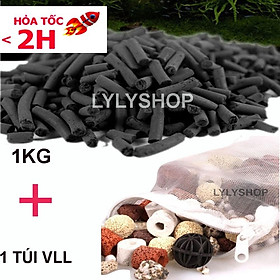 Combo 1kg Than Hoạt Tính Lọc Nước Bể Cá + Túi Đựng Vật Liệu Lọc 29x37cm