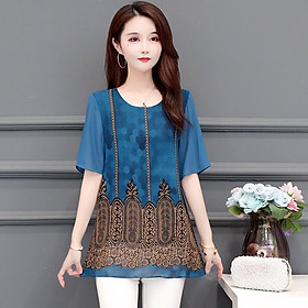 ️Có Big Size️ Áo Trung Niên, Mẫu Áo Kiểu Ngắn Tay Cổ Tròn Họa Tiết Thổ Cẩm Đẹp Trang Nhã | Thời Trang Trung Niên