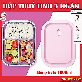 Hộp Cơm 3 Ngăn Thủy Tinh Chịu Nhiệt,Cà Mèn Văn Phòng 3 Ngăn Tiện Dụng 1000ml