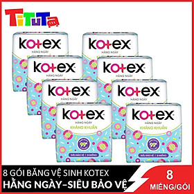 Combo 8 Băng Vệ Sinh Kháng Khuẩn Hàng Ngày Kotex Siêu Bảo Vệ 8 miếng