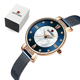 Đồng hồ nữ Quartz Movement Dây đeo bằng thép không gỉ Hiển thị thời gian  chống thấm nước 30M - Màu xanh-Màu xanh dương