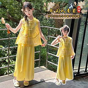 Set bộ cổ trang hanfu phong cách trung hoa cho bé gái diện lễ tết trung thu đẹp size 110-170 hàng Quảng Châu
