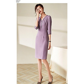 Nh35920-ĐẦM ÔM BODY MÀU TÍM THANH LỊCH