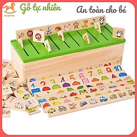 Đồ chơi thả hình theo chủ đề bằng gỗ cho bé - Hộp thả hình thẻ giáo cụ Montessori bằng gỗ