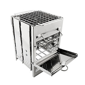Folding Stainless Steel Backpacking Wood Burning Stove Mini BBQ Grill With Carry Bag For Backpacking Hiking Camping