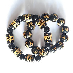 Combo 2 vòng tay vòng tay ngọc la hán khắc chữ omani bát minh hồng size 14 ly, 2 kiểu vuông và tròn