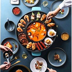 Bếp lẩu nướng điện đa năng 2 trong 1 thiết kế ấn tượng với màu xanh ngọc sang trọng