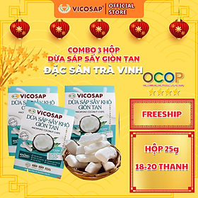 COMBO 3 hộp Dừa sáp sấy giòn cao cấp VICOSAP ít đường đồ ăn vặt healthy đặc sản Trà Vinh