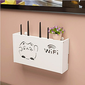 Mua Kệ WIFI treo tường  kệ để đầu thu 2 tầng VHR45 bằng VÁN SMARTBOARD màu trắng sang trọng không cần khoan tường -  Đầy đủ phụ kiện treo kèm theo  tặng keo dán tường chuyên dụng