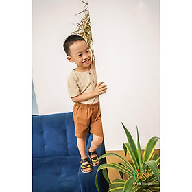Set bé trai áo sơ mi cổ tròn linen quần liền đũng L'Casta