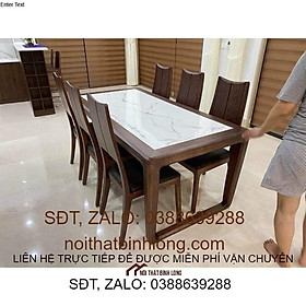Bàn ăn mặt đá mẫu mới 6 ghế gỗ sồi cao cấp