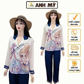 Đồ bộ mặc nhà pijama nữ A ANH MỸ lụa latinh cao cấp DÀI - DÀI TDLT - 01