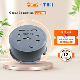 Ổ Cắm Điện Du Lịch COMET CES9111 Dây Quay Tròn Dài 1M, 2 Ổ USB, 1 Ổ 3 Chấu, 1 Ổ 2 Chấu