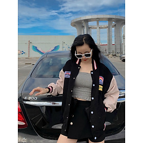 Áo Khoác Nhung Gân Kiểu Bomber Thêu Logo Xinh Xắn Trẻ Trung _Pha Lê SHop