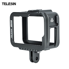 TELESIN Aluminum Alloy Camera Cage with Double Cold Shoes Mount Replacement for GoPro 9 Camera