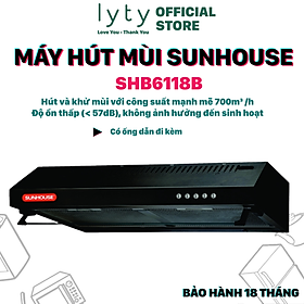 Máy Hút Mùi Vỏ Sơn Sunhouse SHB6118B - Hàng chính hãng