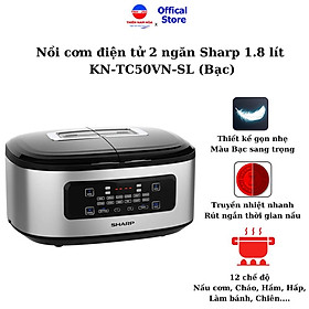 Nồi cơm điện tử đa năng Sharp 1.8 lít KN-TC50VN-SL Nồi cơm 2 ngăn: nấu cơm, hầm xương rau củ, làm bánh - Hàng chính hãng