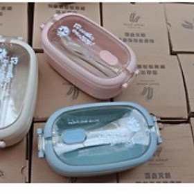 Hộp Đựng Cơm Văn Phòng Lúa Mạch Một Tầng Kèm Thìa Dĩa - Hộp Đựng Cơm Nắp Hộp Trắng Trong Cao Cấp